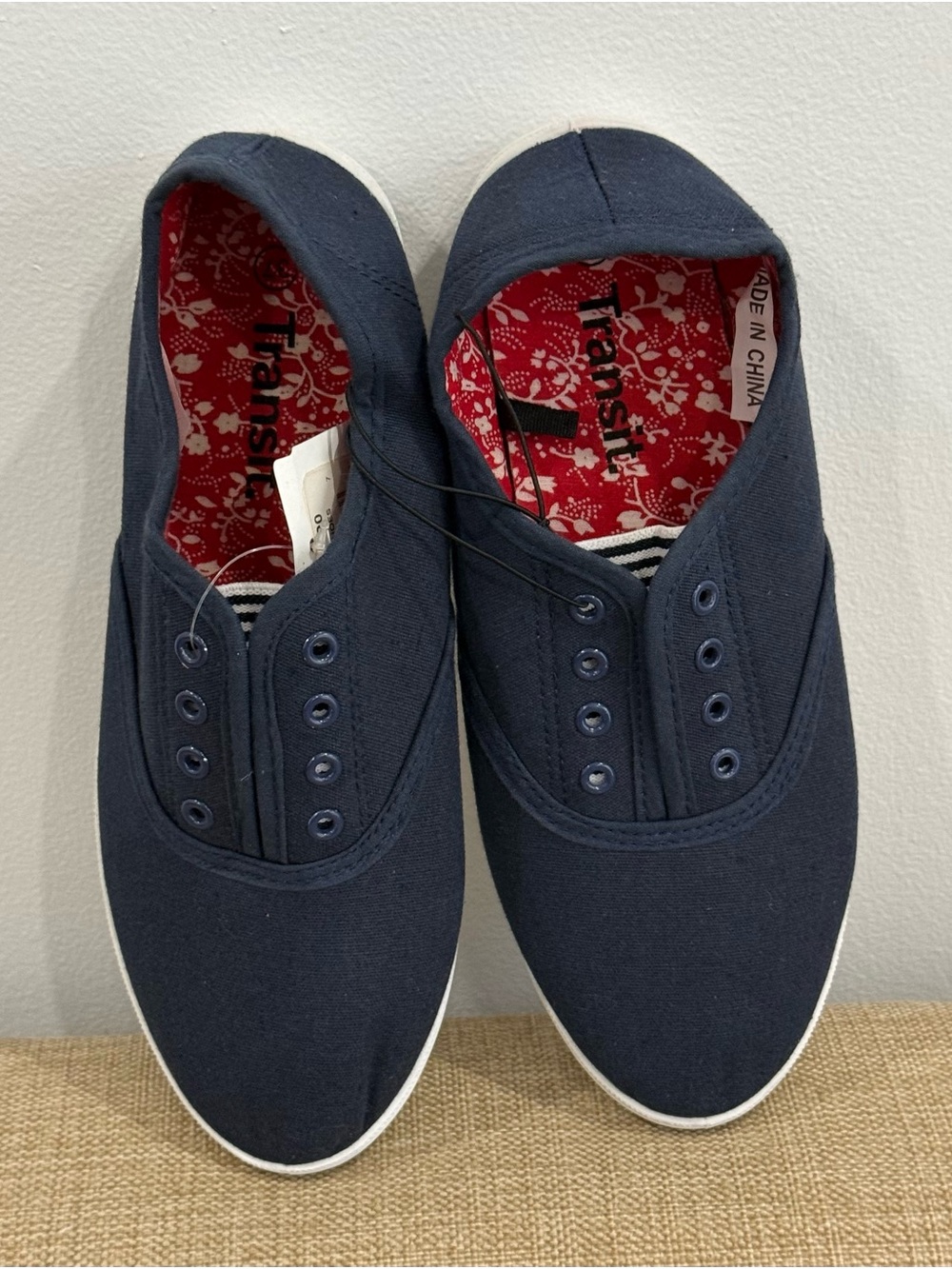 Toms Women's Navy Slip-On Canvas Sneakers with Red Floral Insole